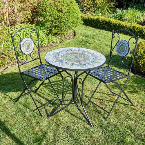 Round metal bistro set garden - metal,